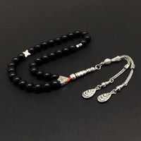 ALBATROSART - Simple Designed Natural Stone Worry Beads- Prayer Beads Tesbih-Tasbih-Tasbeeh-Misbaha-Subha-Sebha-Sibha-Rosary (Black Glass -8 mm 33- Beads)