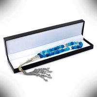 SQUARE COLLECTION Blue Agate Stone Worry Beads - Prayer Beads - Tesbih -Tasbih (8 mm-33 Beads)