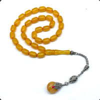 -FIRE Amber Collection- Prayer Beads-Worry Beads-Tesbih-Tasbih-Misbaha-Masbaha-Rosary (Light Yellow Wavy Transparent -12x8 mm-33- Bakelite Beads)