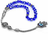 Handmade Special Evil Eye Beaded Collection Worry Beads - Prayer Beads (8 mm-33 Beads) Tesbih-Tasbih-Tasbeeh-Misbaha-Masbaha-Subha-Rosary (Evil Eye - Hamsa)