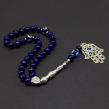 Handmade Special Evil Eye Beaded Collection Worry Beads - Prayer Beads Tesbih-Tasbih-Tasbeeh-Misbaha-Masbaha-Subha-Rosary (Lapis Lazuli -8 mm 33 Beads- Natural Stone & Evil Eye Hamsa Tassel)