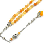 -FREE WATCH GIFT- Yellow Jade Prayer Beads-Tesbih-Tasbih-Tasbeeh-Misbaha-Masbaha (8 mm-33 beads)