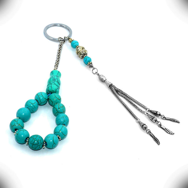 Synthetic Special Design Turquoise Worry Beads & Keychain Together (12 mm)-Stress Tesbih- (ETHNIC WALLET GIFT)