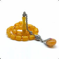 -FIRE Amber Collection- Prayer Beads-Worry Beads-Tesbih-Tasbih-Misbaha-Masbaha-Rosary (Light Yellow Wavy Transparent -12x8 mm-33- Bakelite Beads)