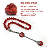 ALBATROSART -Elegance Collection- Prayer Beads-Tesbih-Tasbih-Tasbeeh-Misbaha-Masbaha-Subha-Sebha-Sibha-Rosary (Natural Red Agate Stone and Teardrop Tassel Tesbih -8 mm, 33 Beads-)