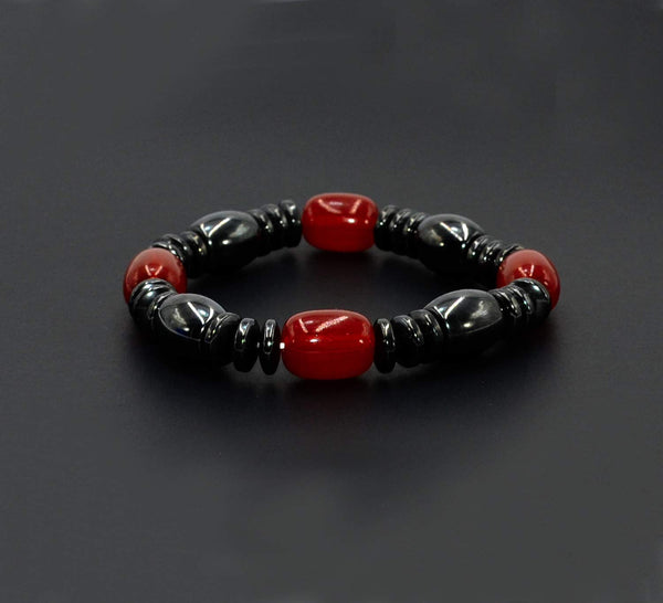 Red Glass Beaded Magnetic Hematite Bracelet