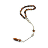 Long Metal Tassel Tiger Eye Stone Prayer Beads-Tesbih-Tasbih-Tasbeeh-Misbaha-Masbaha (8 mm 33 beads)