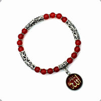 Red Agate Stone (6 mm) Small Beads Bracelet with ALLAH Pattern (Ethnic Wallet Gift)