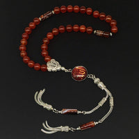 ALBATROSART -Elegance Collection- Prayer Beads-Tesbih-Tasbih-Tasbeeh-Misbaha-Masbaha-Subha-Sebha-Sibha-Rosary (RED Agate Stone 8mm -33 Beads)