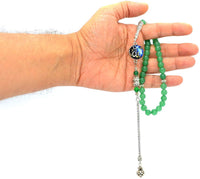 SPECIAL ALLAH-MOHAMMED TASSELS SERIES (Green Aventurine Stone -2) Prayer Beads (8 mm-33 beads)