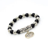 Onyx and Silver Plated Beads Bracelet with Allah Pattern (Ethnic Wallet Gift)