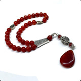 ALBATROSART -Elegance Collection- Prayer Beads-Tesbih-Tasbih-Tasbeeh-Misbaha-Masbaha-Subha-Sebha-Sibha-Rosary (RED Agate Natural Stone * Drop Tassel -8mm -33 Beads-)