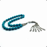 ALBATROSART -New Turquoise Collection- (33 Beads) Worry Beads-Prayer Beads-Tesbih-Tasbih-Tasbeeh-Misbaha-Masbaha-Subha-Sebha-Sibha-Rosary (Synthetic Turquoise Stone - 10x12 mm)