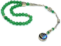 SPECIAL ALLAH-MOHAMMED TASSELS SERIES (Green Aventurine Stone - 1) Prayer Beads (8 mm-33 beads)