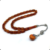 -FIRE Amber Collection- Prayer Beads-Worry Beads-Tesbih-Tasbih-Misbaha-Masbaha-Rosary (Dark Yellow Wavy Transparent -11x8 mm-33 Bakelite Beads)