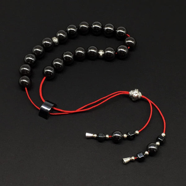 Greek KOMBOLOI Series Worry Beads Begleri Pony Anxiety Beads Rosary Relaxation Stress Relief (Black Non-Magnetic Hematite Round -10 mm- 19 Beads)