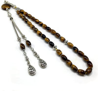 ALBATROSART Design -Tiger Eye Stone Series Worry Beads - Prayer Beads - Tesbih-Tasbih-Tasbeeh-Misbaha-Masbaha-Subha-Sebha-Sibha-Rosary  (Oval Cut Model 6x9 mm)