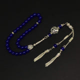 ALBATROSART Design - Long & Stylist Tassels Worry Beads - Prayer Beads (8 mm-33 Beads) Tesbih-Tasbih-Tasbeeh-Misbaha-Subha-Sebha-Sibha-Rosary (Blue Agate Natural Stone)