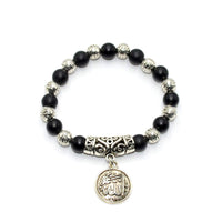 Onyx and Silver Plated Beads Bracelet with Allah Pattern (Ethnic Wallet Gift)