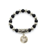 Onyx and Silver Plated Beads Bracelet with Allah Pattern (Ethnic Wallet Gift)