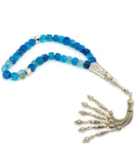 SQUARE COLLECTION Blue Agate Stone Worry Beads - Prayer Beads - Tesbih -Tasbih (8 mm-33 Beads)