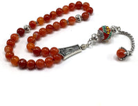 ALBATROSART - Fantastic Eagle Claw Series Worry Beads (8mm -33 Beads) - Prayer Beads Tesbih-Tasbih-Tasbeeh-Misbaha-Subha-Sebha-Sibha-Rosary  (Natural Striped Red Agate Beads)