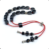 Greek KOMBOLOI Series Worry Beads Begleri Pony Anxiety Beads Rosary Relaxation Stress Relief (Black Hematite Twisted Oval -12x8 mm- 17 Beads)