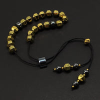 Greek KOMBOLOI Series Worry Beads Begleri Pony Anxiety Beads Rosary Relaxation Stress Relief (Gold Hematite Hexagon Beads - 9 mm, 19 Beads Shiny)