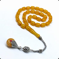 -FIRE Amber Collection- Prayer Beads-Worry Beads-Tesbih-Tasbih-Misbaha-Masbaha-Rosary (Light Yellow Wavy Transparent -12x8 mm-33- Bakelite Beads)