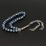 ALBATROSART Design -Special Evil Eye Beaded Collection Worry Beads - Prayer Beads (8 mm-33 Beads) Tesbih-Tasbih-Tasbeeh-Misbaha-Masbaha-Subha-Sebha-Sibha-Rosary (Electroplate Glass Blue Evil Eye)