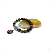 ALBATROSART - Elegant Bracelet Series - (Ethnic Wallet Gift) (Tiger Eye Stone -8 mm- Beads Bracelet with Allah Pattern)