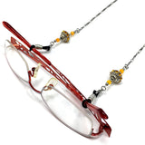 HANDMADE Eyeglass Chains Elegant Eyewear Retainer Beaded Eyeglass Strap Holder Natural Stone Beaded Eyewear Retainer (Dark Yellow European Crystal Rhinestone Beads Design)