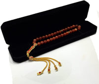 ALBATROSART -Elegance Collection- Prayer Beads-Tesbih-Tasbih-Tasbeeh-Misbaha-Masbaha-Subha-Sebha-Sibha-Rosary (Red Agate with Zirconia Stone Gold Plated Tassel -8 mm 33 Beads-)