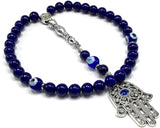 Handmade Special Evil Eye Beaded Collection Worry Beads - Prayer Beads Tesbih-Tasbih-Tasbeeh-Misbaha-Masbaha-Subha-Rosary (Lapis Lazuli -8 mm 33 Beads- Natural Stone & Evil Eye Hamsa Tassel)