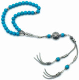 ALBATROSART Design - New Long & Stylist Tassels Worry Beads - Prayer Beads (8 mm-33 Beads) Tesbih-Tasbih-Tasbeeh-Misbaha-Subha-Sebha-Sibha-Rosary  (Synthetic Turquoise Stone - Twin Tassel)