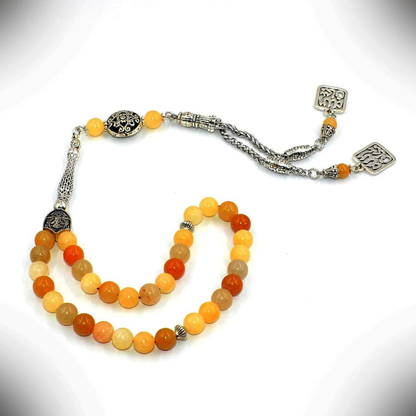 Stylist Black Onyx Prayer Beads-Tesbih-Tasbih-Tasbeeh-Misbaha (8 mm-33 beads) (Yellow Jade Stone)