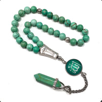 ALBATROSART -Luxury Collection- Prayer Beads-Worry Beads-Tesbih-Tasbih-Tasbeeh-Misbaha-Masbaha-Subha-Sebha-Sibha-Rosary (Turquoise Natural Stone / Bullet Shape Hexagon Gemstone -8 mm, 33 Beads-)