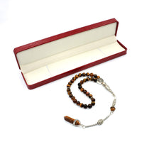 Long Metal Tassel Tiger Eye Stone Prayer Beads-Tesbih-Tasbih-Tasbeeh-Misbaha-Masbaha (8 mm 33 beads)