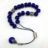 ALBATROSART Design - Greek KOMBOLOI Series Worry Beads Begleri Pony Anxiety Beads Rosary Relaxation Stress Relief (Navy Blue Resin Drum -13X9 mm- 19 Big Beads)