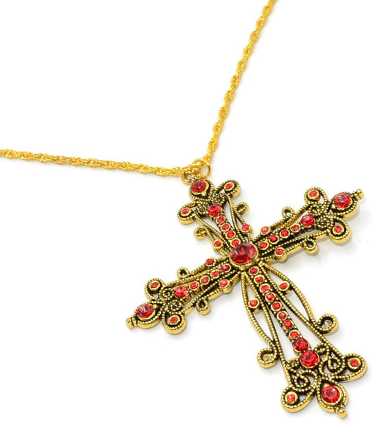 -Christian Cross Necklaces, Bracelets & Key Chains- (Gold Color Rhinestone Plated Antique Cross Necklace)