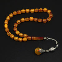 -FIRE Amber Collection- Prayer Beads-Worry Beads-Tesbih-Tasbih-Misbaha-Masbaha-Rosary (Honey-Colored Wavy Transparent -10x9 mm-33- Bakelite Beads)