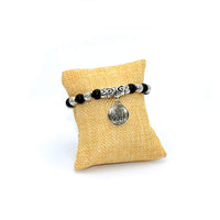 Onyx and Silver Plated Beads Bracelet with Allah Pattern (Ethnic Wallet Gift)