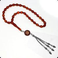 ALBATROSART -Squeezing Amber Collection- 33 Beads-Tesbih-Tasbih-Tasbeeh-Misbaha-Masbaha-Subha-Sebha-Sibha-Rosary  (Dark Honey Color -9x7mm- Beyzi Cut Beads)