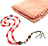 ALBATROSART -99 Beads with Scarf -Prayer Beads-Worry Beads-Tesbih-Tasbih-Tasbeeh-Misbaha-Subha-Sibha-Rosary (Pink Shawl & Red-Pink Crystal Rondelle 8x6 mm Beads)