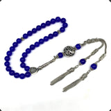 ALBATROSART Design - Long & Stylist Tassels Worry Beads - Prayer Beads (8 mm-33 Beads) Tesbih-Tasbih-Tasbeeh-Misbaha-Subha-Sebha-Sibha-Rosary (Blue Agate Natural Stone)