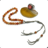 ALBATROSART -Orange Aventurine Stone -8mm -33 Beads - Worry Beads with Matching Stretch Ring - Elastic Ring with Replaceable Snap Button -Tesbih-Tasbih-Misbaha-Subha-Sibha-Rosary