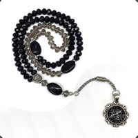 Special for Women Prayer Beads Tesbih-Tasbih-Tasbeeh-Misbaha-Masbaha-Subha-Sebha-Sibha-Worry Beads-Rosary  (Black & Grey Crystal - 6x8 mm 99 Beads - Allah Tassel)