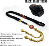 Special Prayer Beads Series Tesbih Tasbih Tasbeeh Misbaha Masbaha Subha Sebha Sibha (Black Shiny Agate Stone and Bracelet -6 mm 99 Small Beads-)