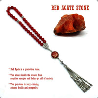 ALBATROSART -Regal Collection- Prayer Beads-Tesbih-Tasbih-Tasbeeh-Misbaha-Masbaha-Subha-Sebha-Sibha-Rosary (Red Agate Stone)