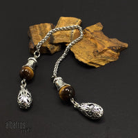 ALBATROSART Design - Greek KOMBOLOI Series Worry Beads Begleri Pony Anxiety Beads Rosary Relaxation Stress Relief  (BEGLERİ -Stainless Steel Chain and Tiger Eye -12 mm-Beads)